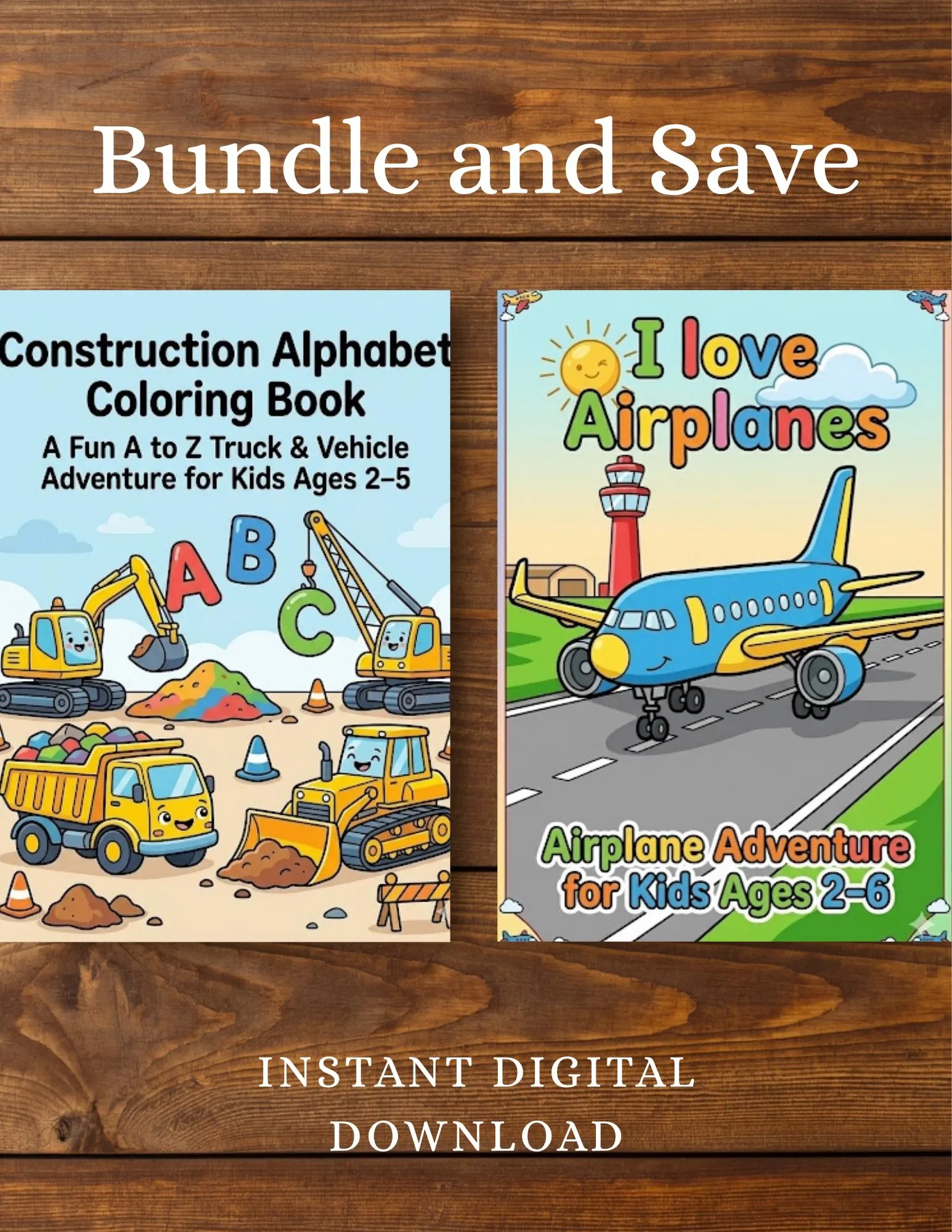 Kids Vehicle Coloring Book Bundle
